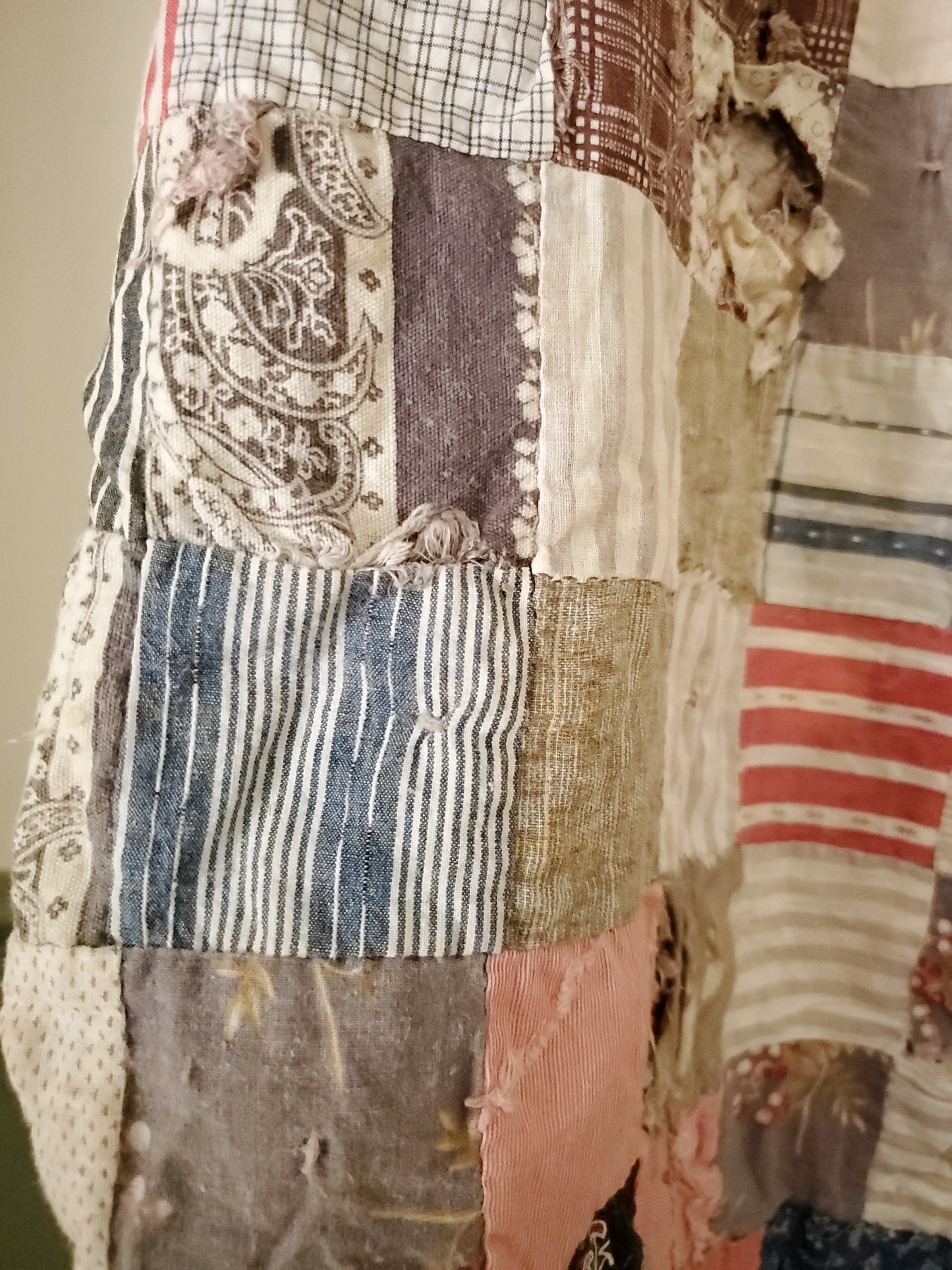 Double Sided Hexagon Patchwork Quilt Remnant, ca 1890