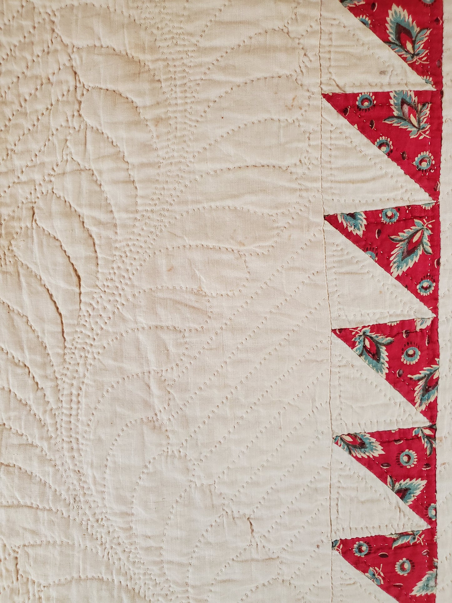 Mid 19th Century Red and White Antique Delectable Mountain Quilt