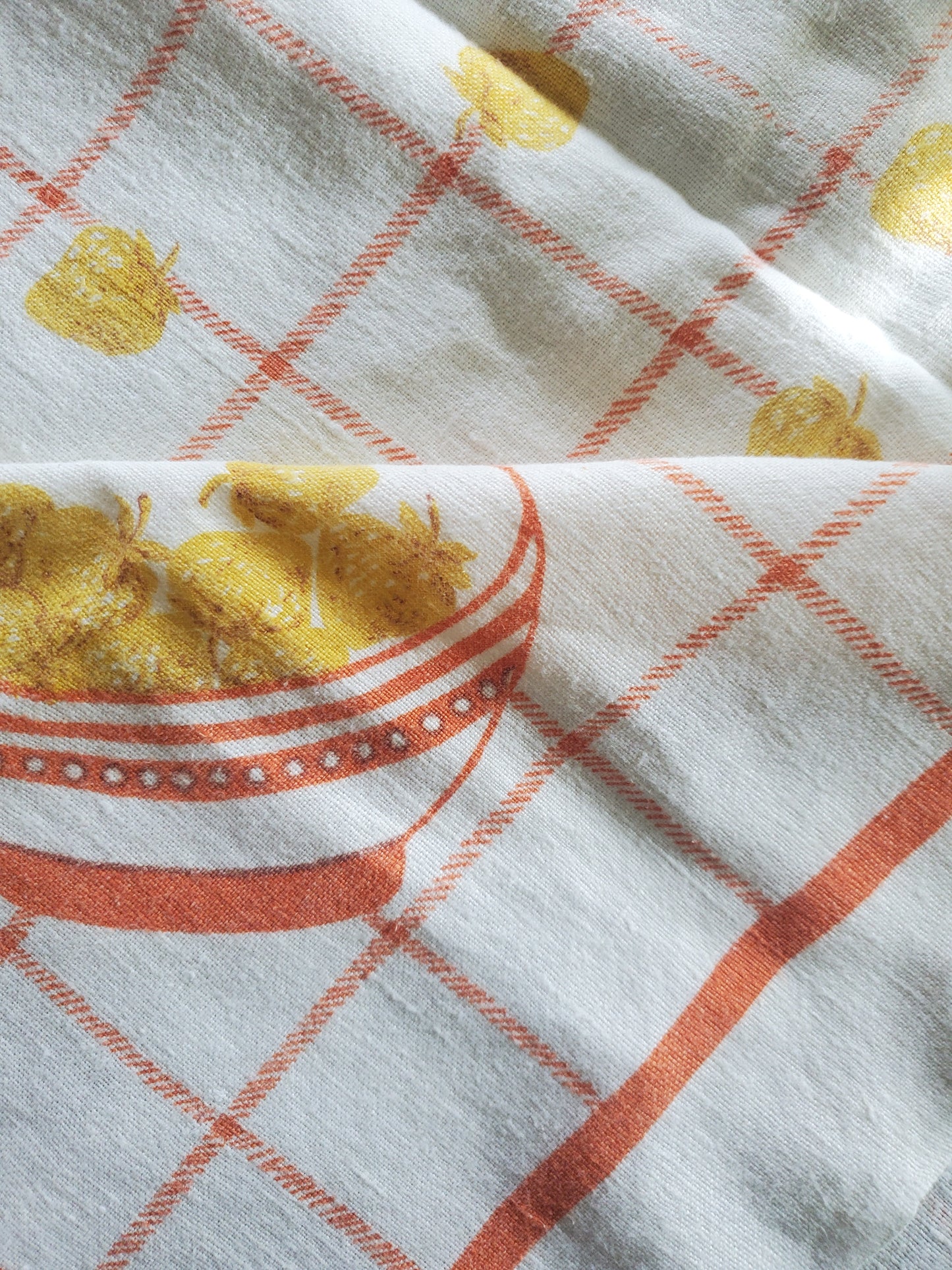 Small Vintage Strawberry Linen Tablecloth