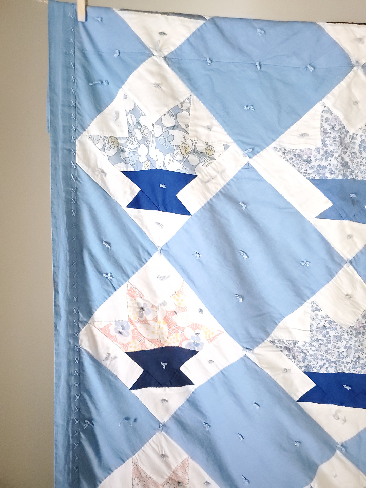 Blue & White Vintage Cactus Basket Quilt