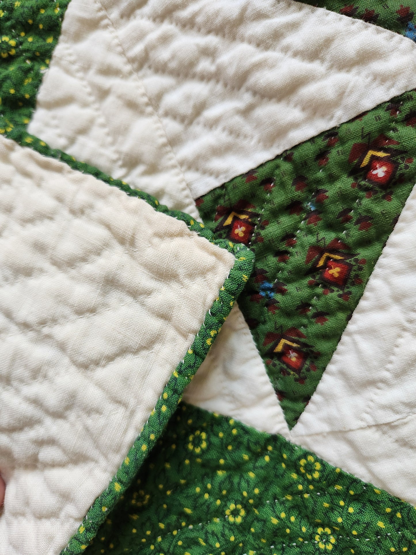 Antique Green & White Pinwheel Quilt c1840