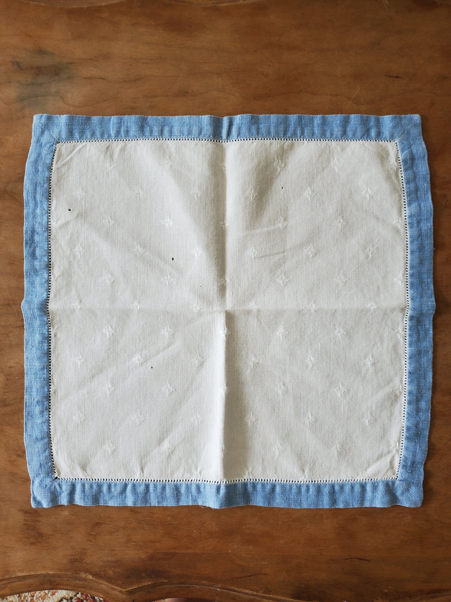 Set of 3 Blue and White Vintage Linen Napkins