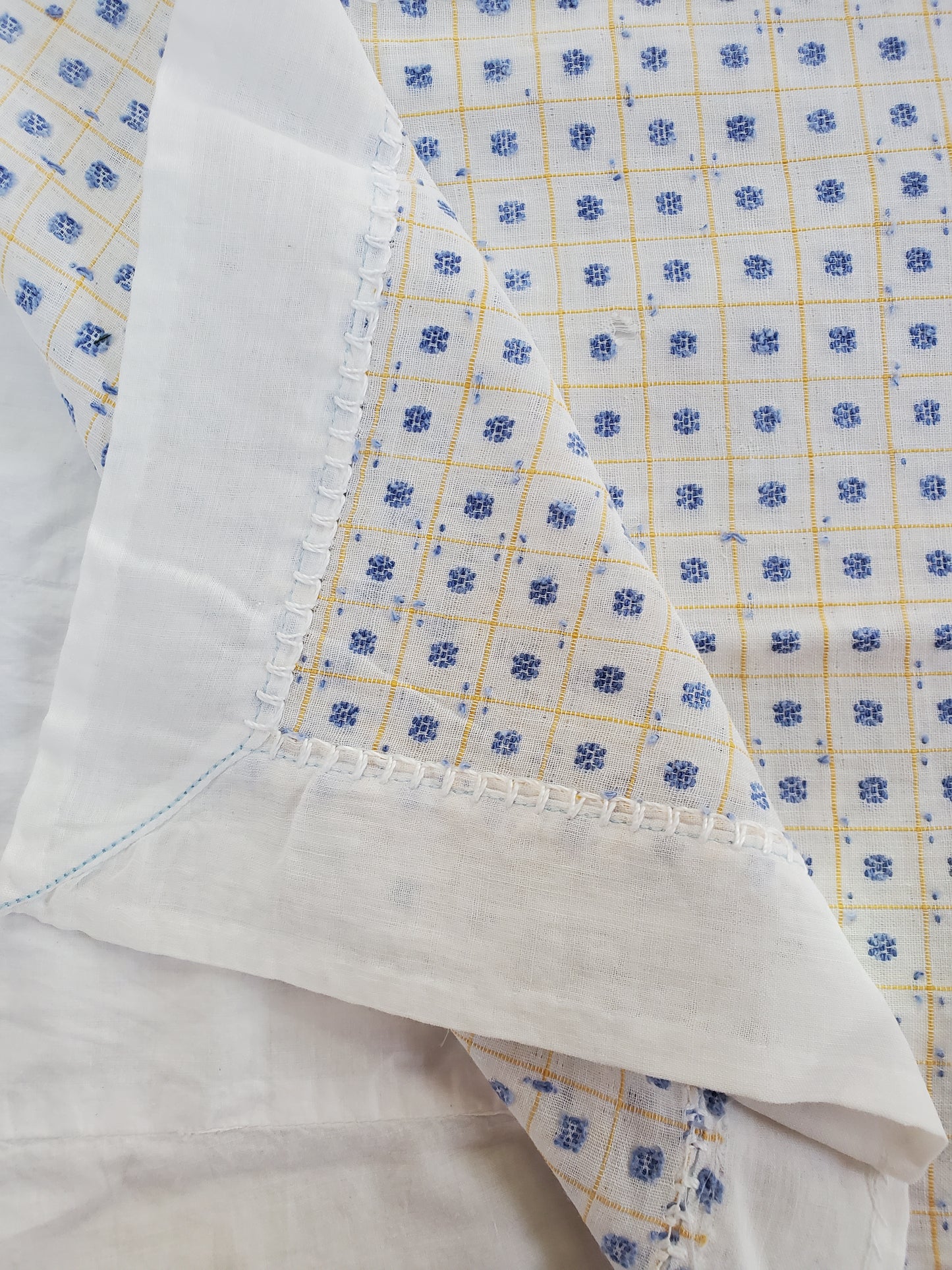 Handstitched Blue Yellow and White Cloth