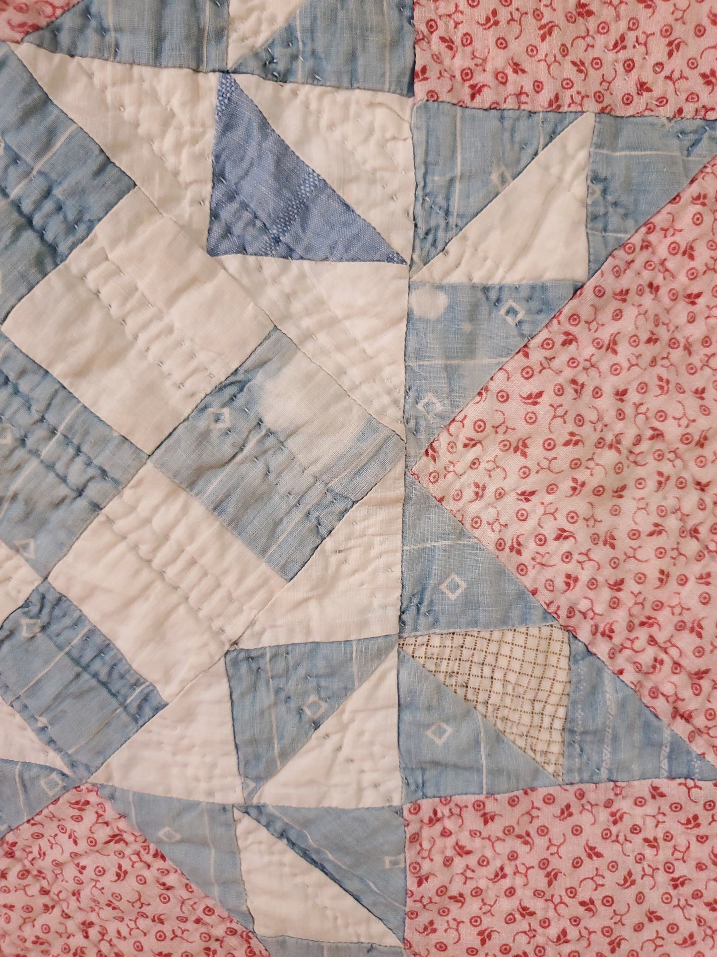 Antique Double Pink & Blues Quilt, ca 1900