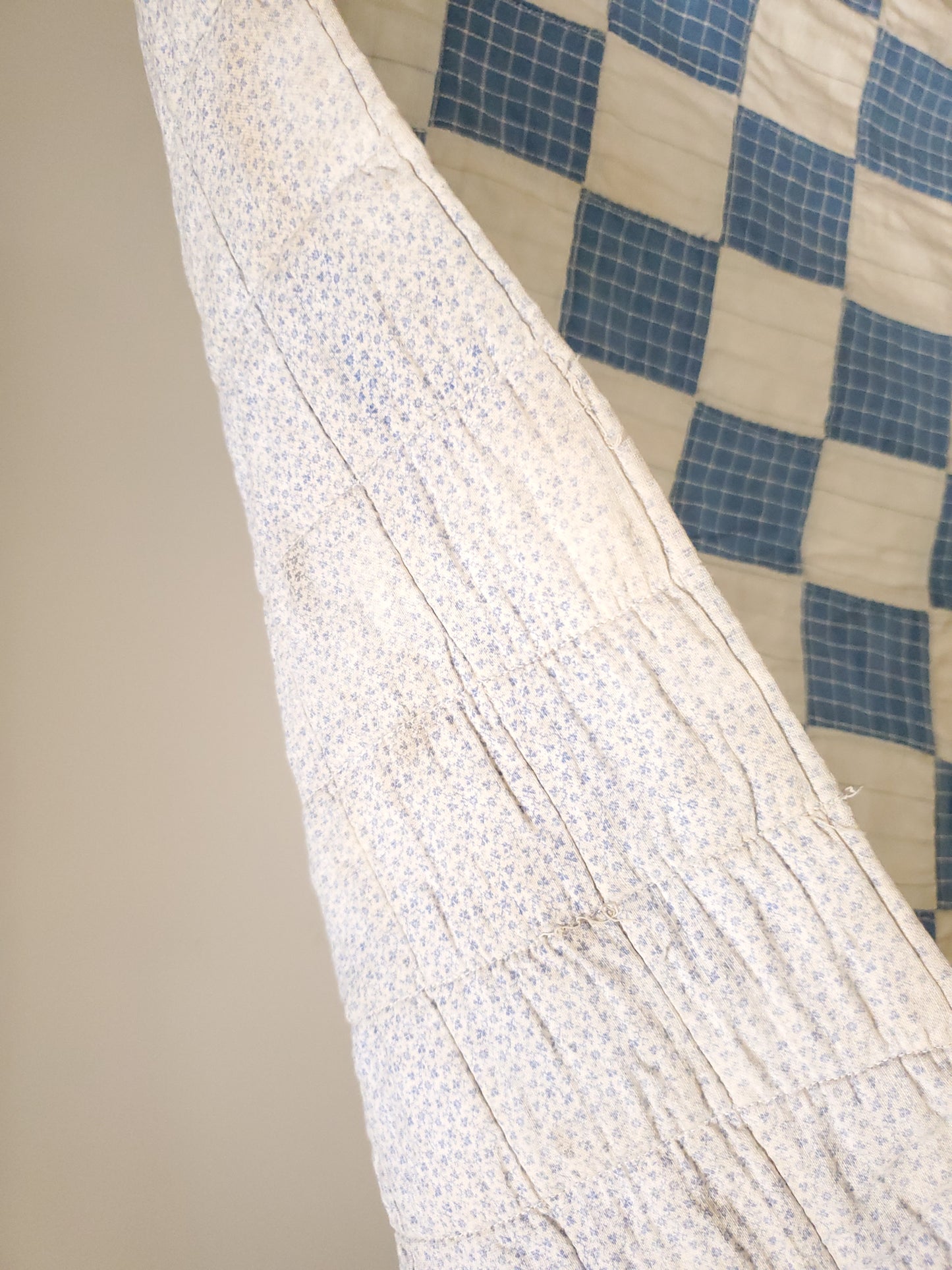 Blue & White Antique Patchwork Crib Quilt