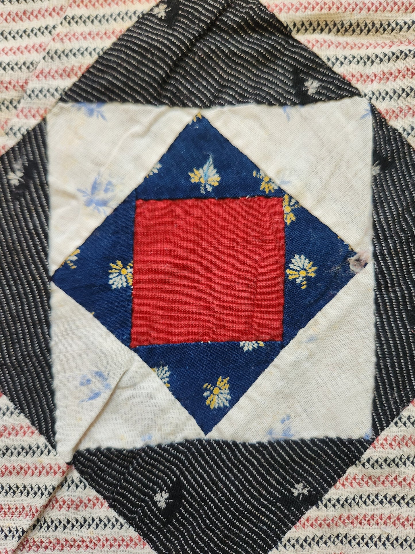 Antique Square in a Square Quilt Top c1890