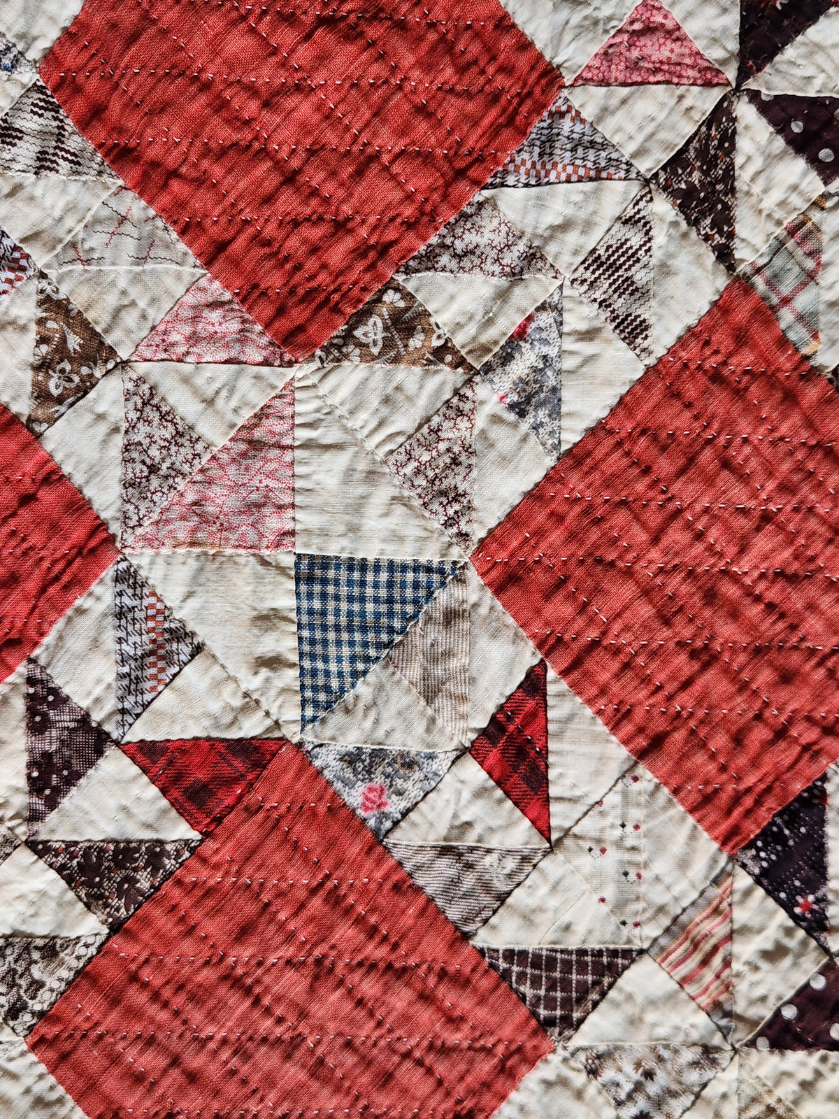 Antique Turkey Red Ocean Waves Quilt c1880