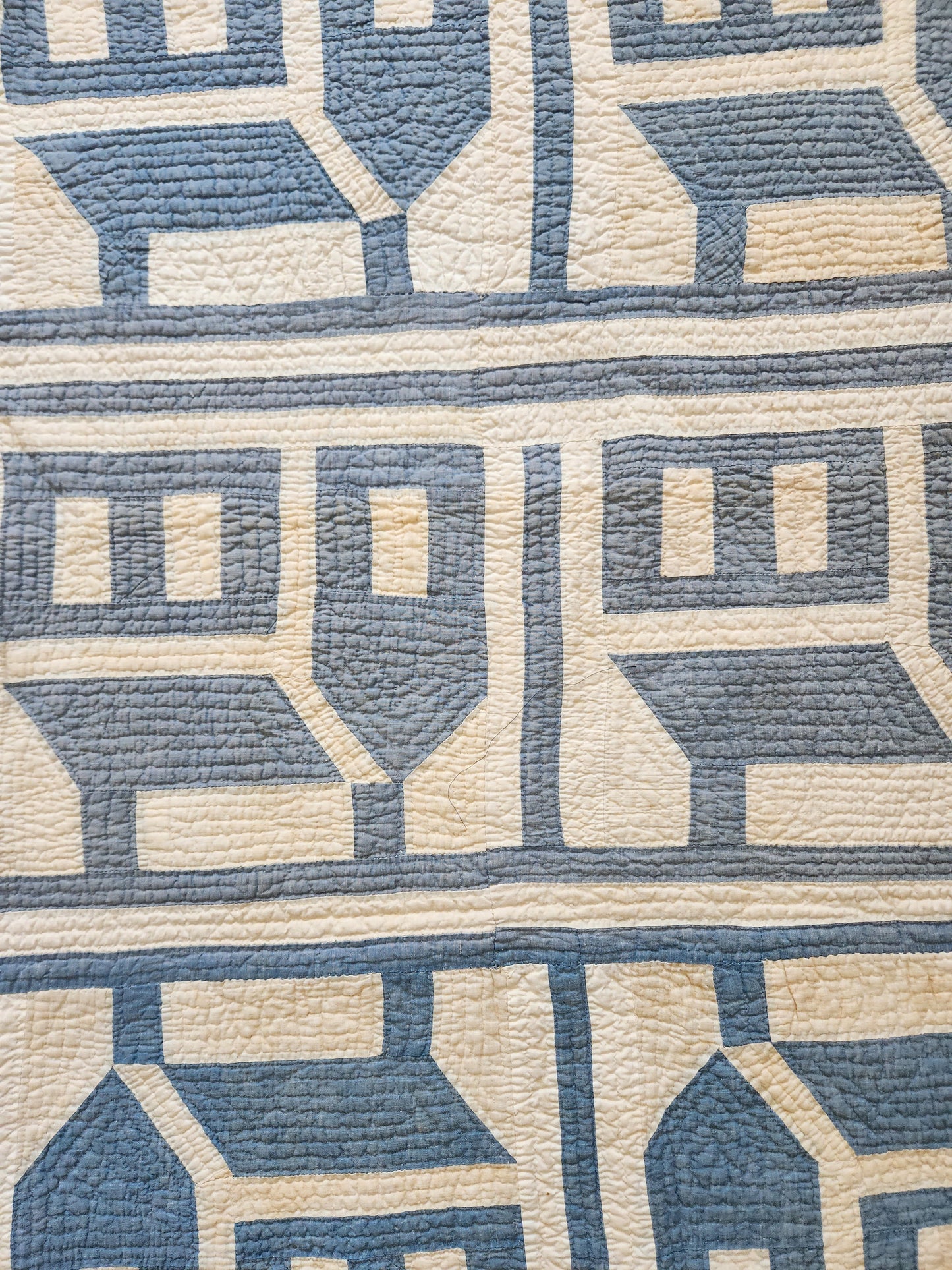 Antique Blue & White QAYG Schoolhouse Quilt c1900