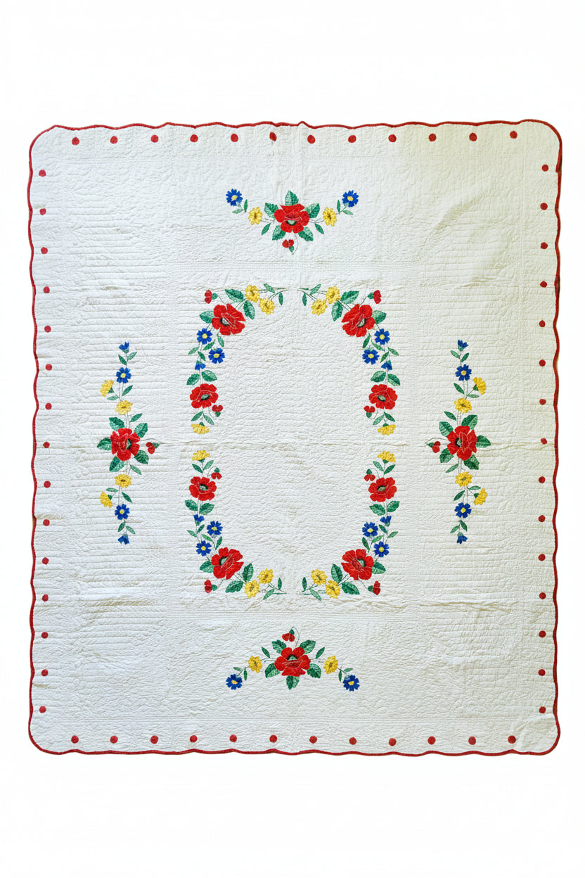 Poppy Applique Quilt c1950