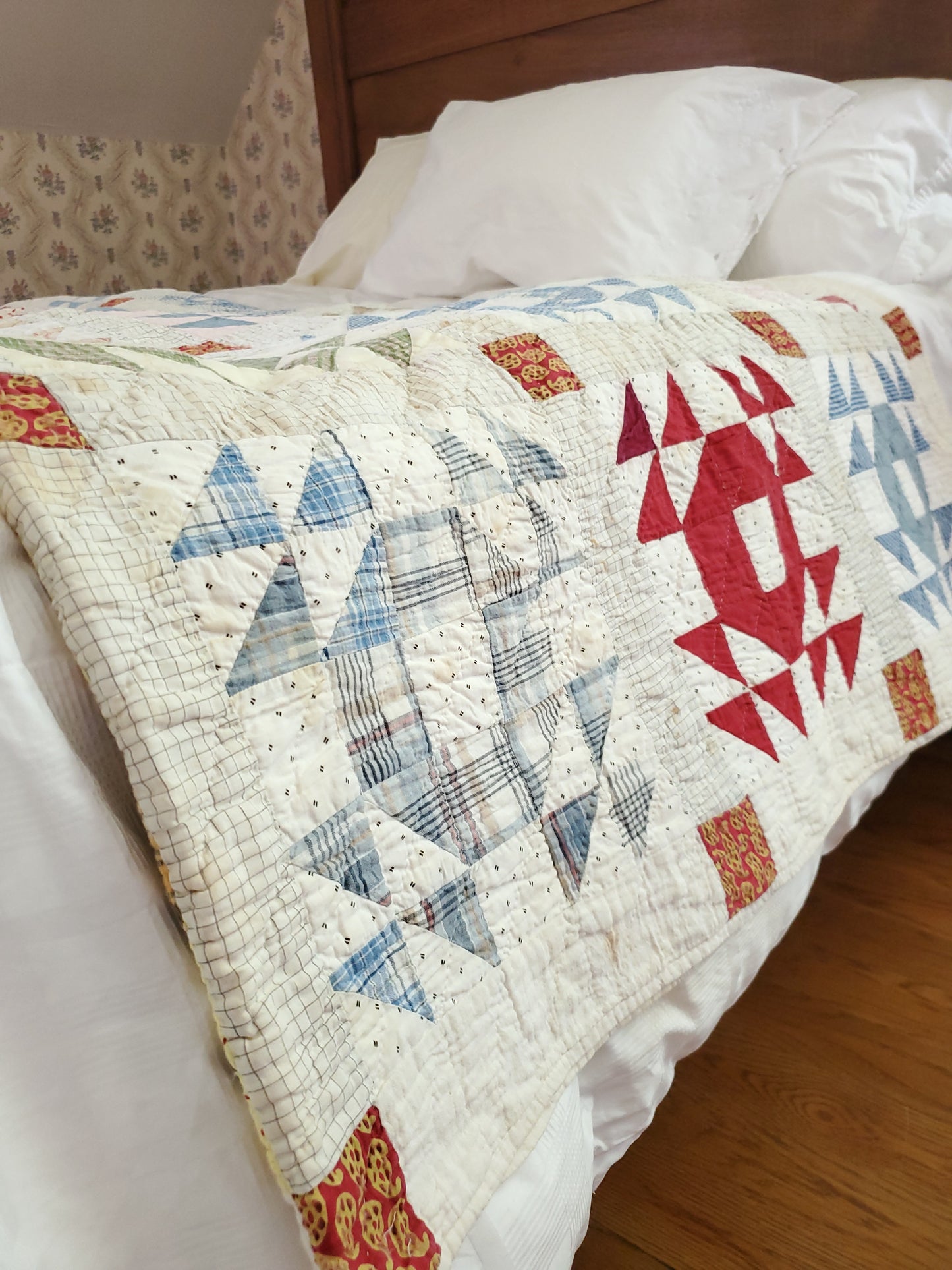 Vintage Shirting Crown of Thorns Quilt, ca 1920