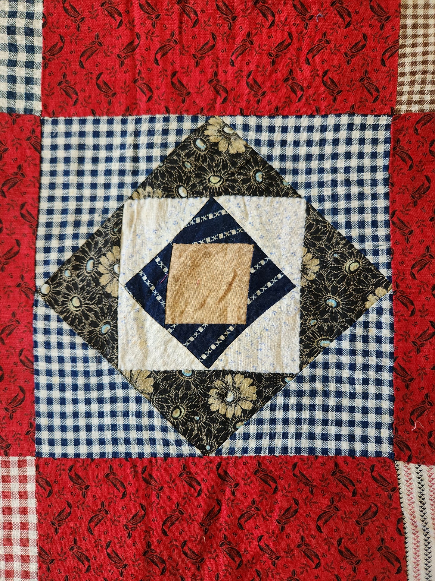 Antique Square in a Square Quilt Top c1890
