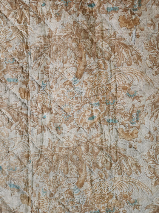 Antique Pheasants and Plum Tree Whole Cloth Chintz Quit