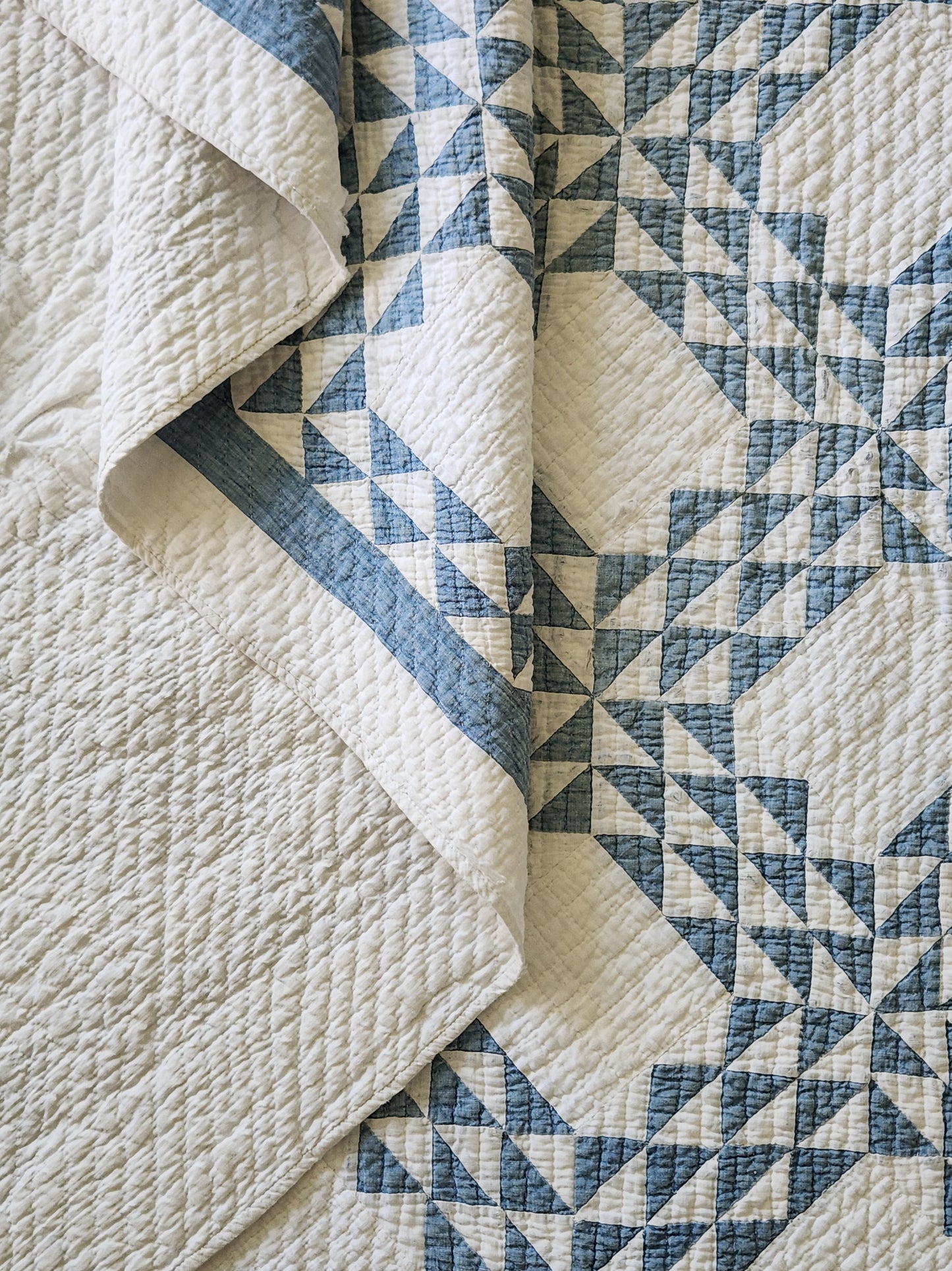 Antique Blue & White Ocean Waves Quilt c1900