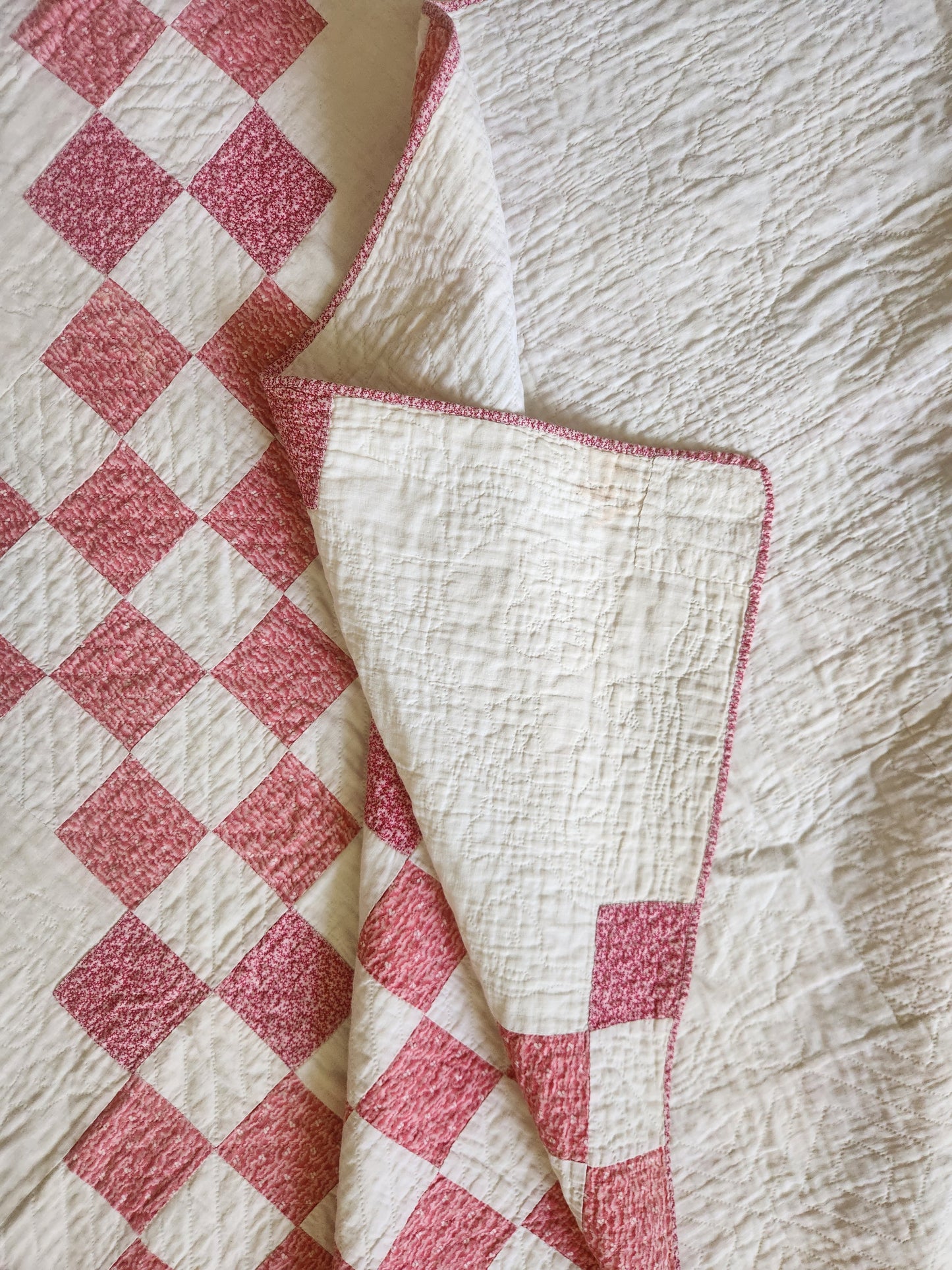 Antique Pink & White Irish Chain Quilt