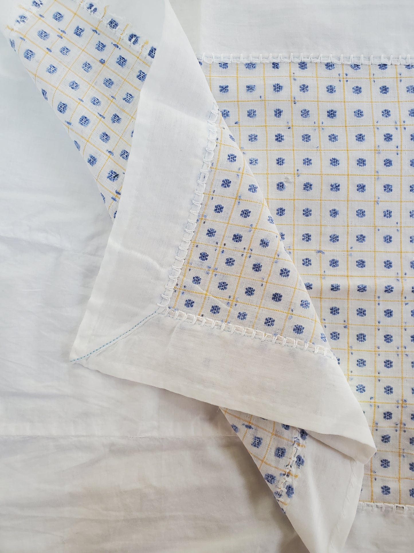 Handstitched Blue Yellow and White Cloth