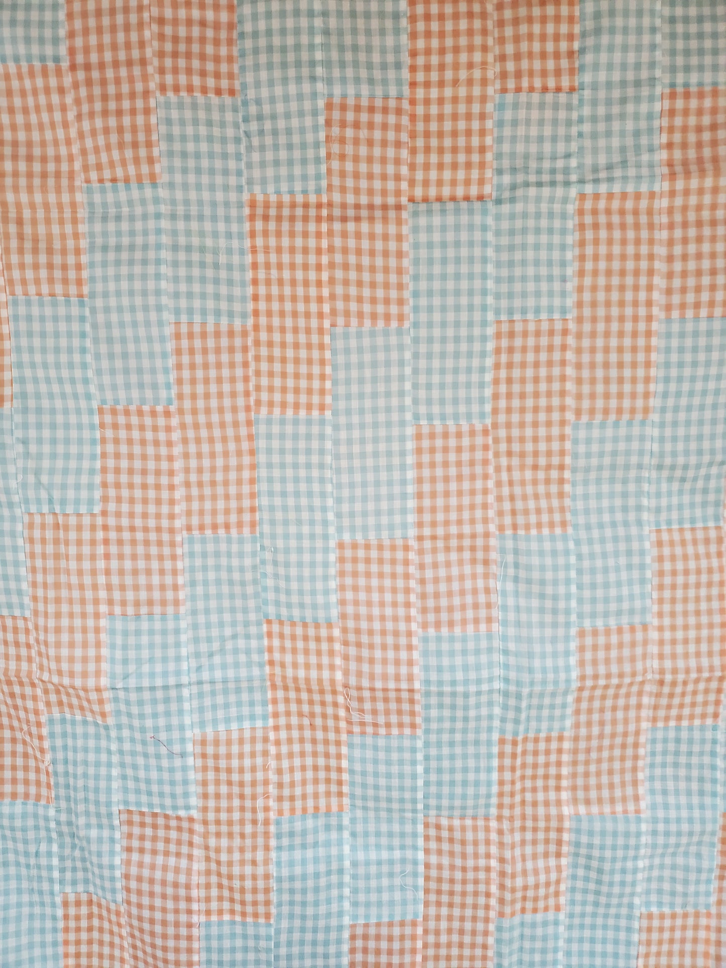 Vintage Blue & Orange Gingham Quilt Top