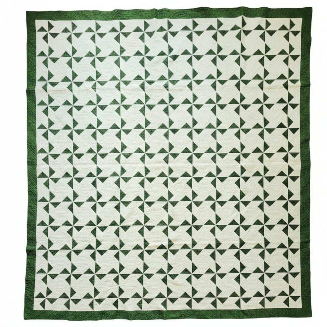 Antique Green & White Pinwheel Quilt c1840