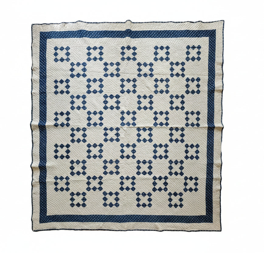 Antique 19th Century Indigo & White Patchwork Quilt