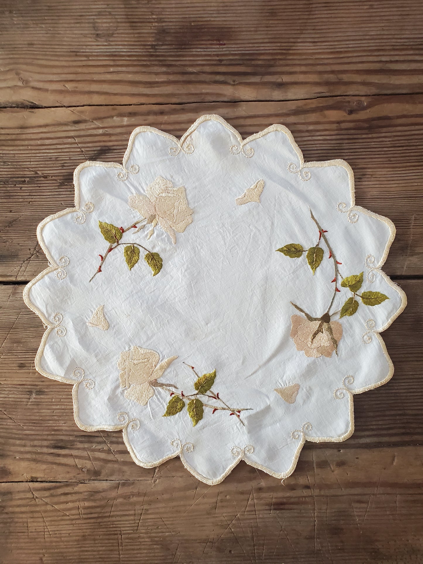 Embroidered Rose Linen