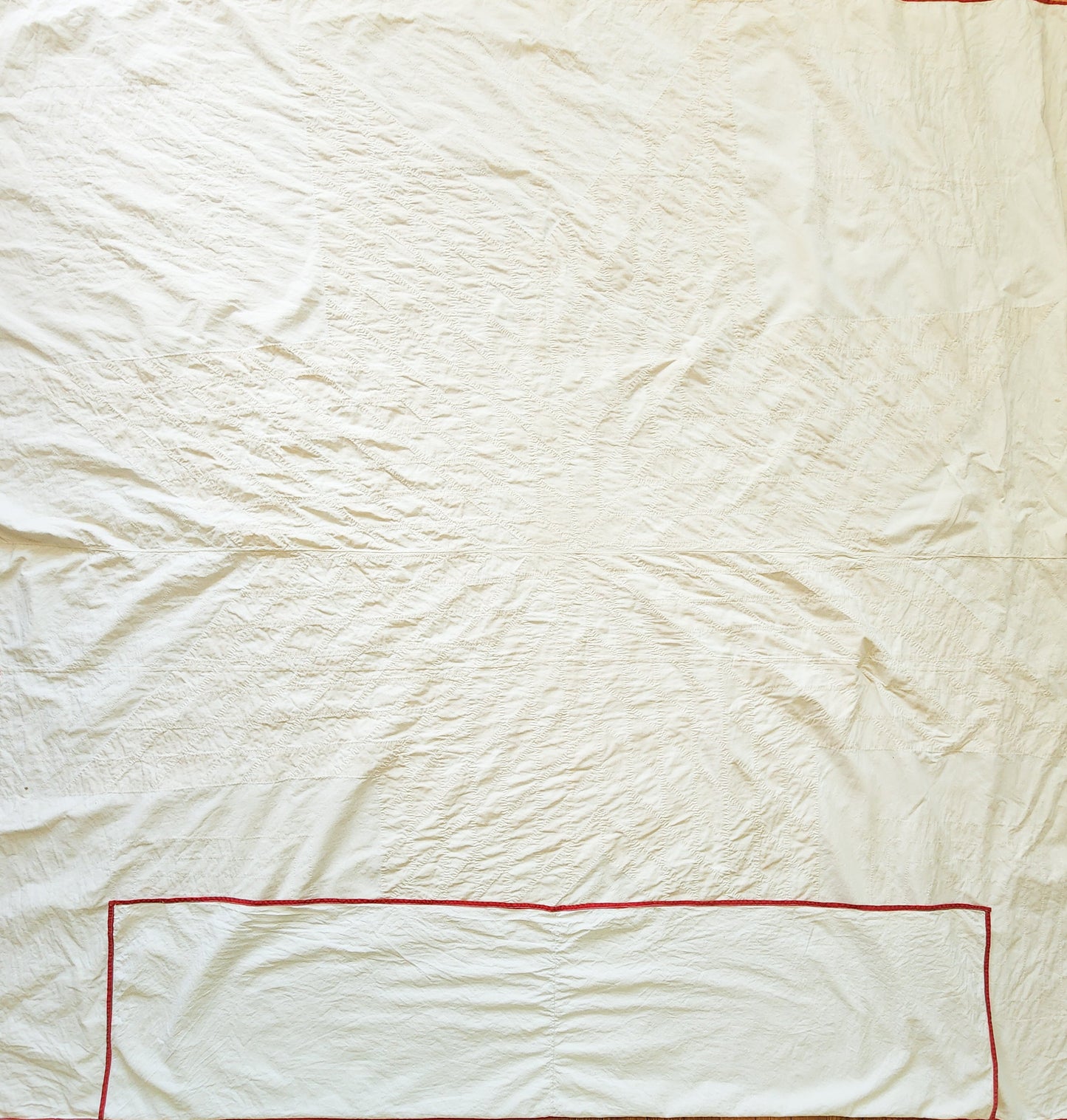 Antique Red and White Lone Star Quilted Coverlet c1900
