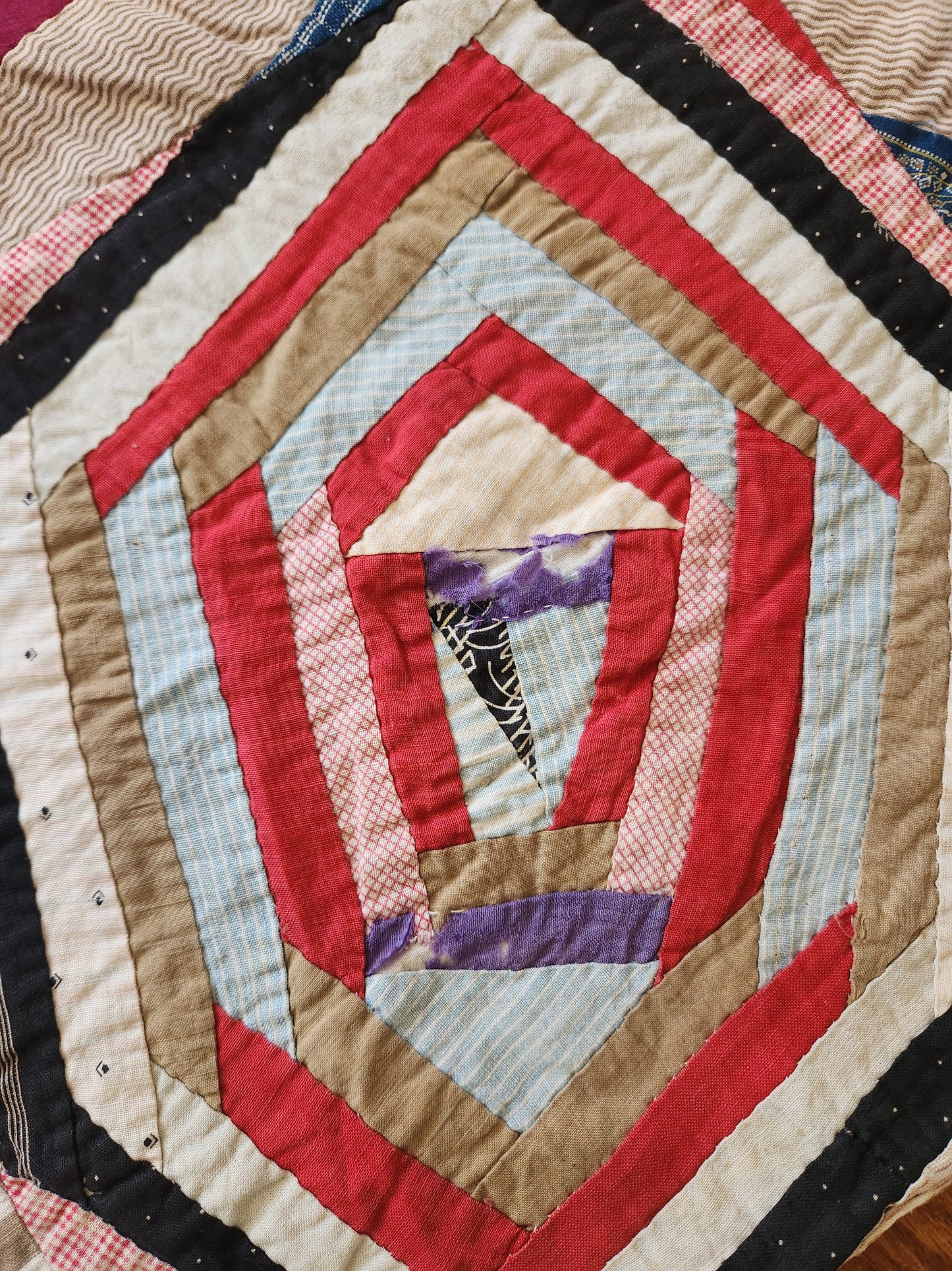 Antique Unfinished Foundation Pieced Quilt Top c1900