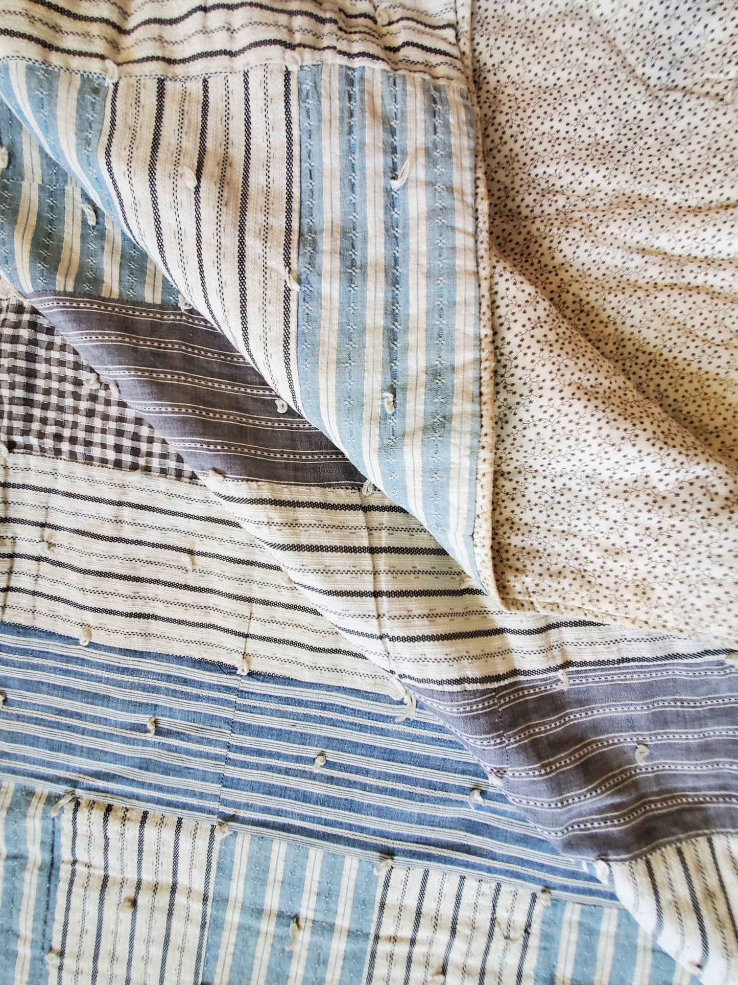 Hand Tied Shirting Quilt c1920