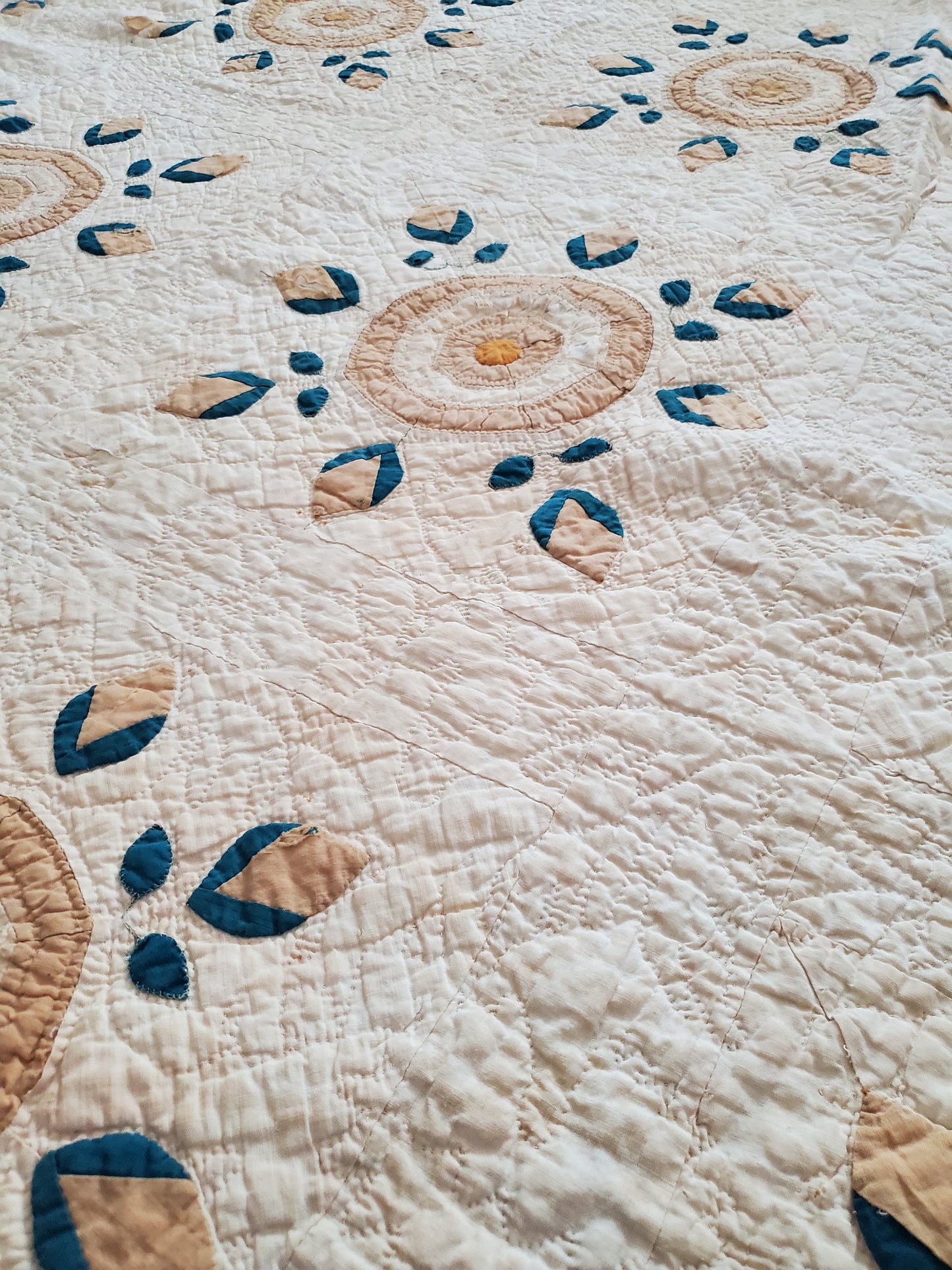 19th Cent Beloved Rosebud Antique Quilt