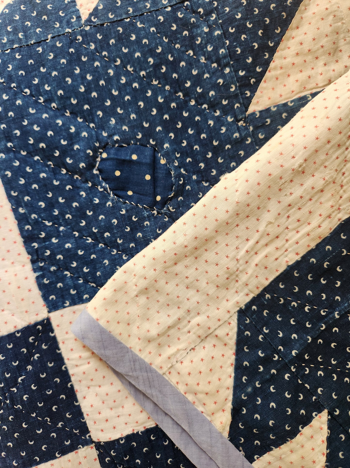 Antique Indigo and White Bear Paw Quilt c1900