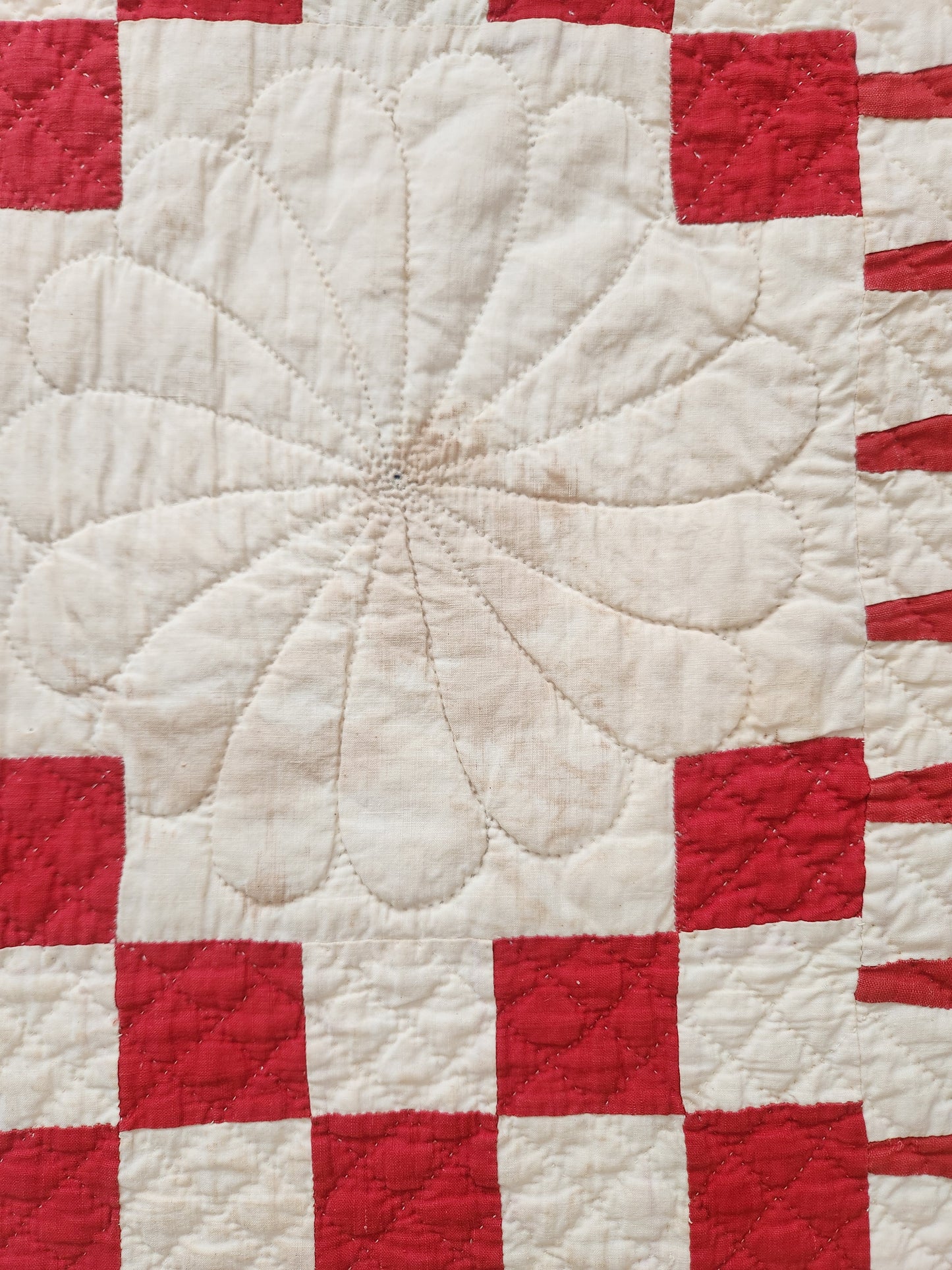 Red & White Antique Double Irish Chain Quilt c1900