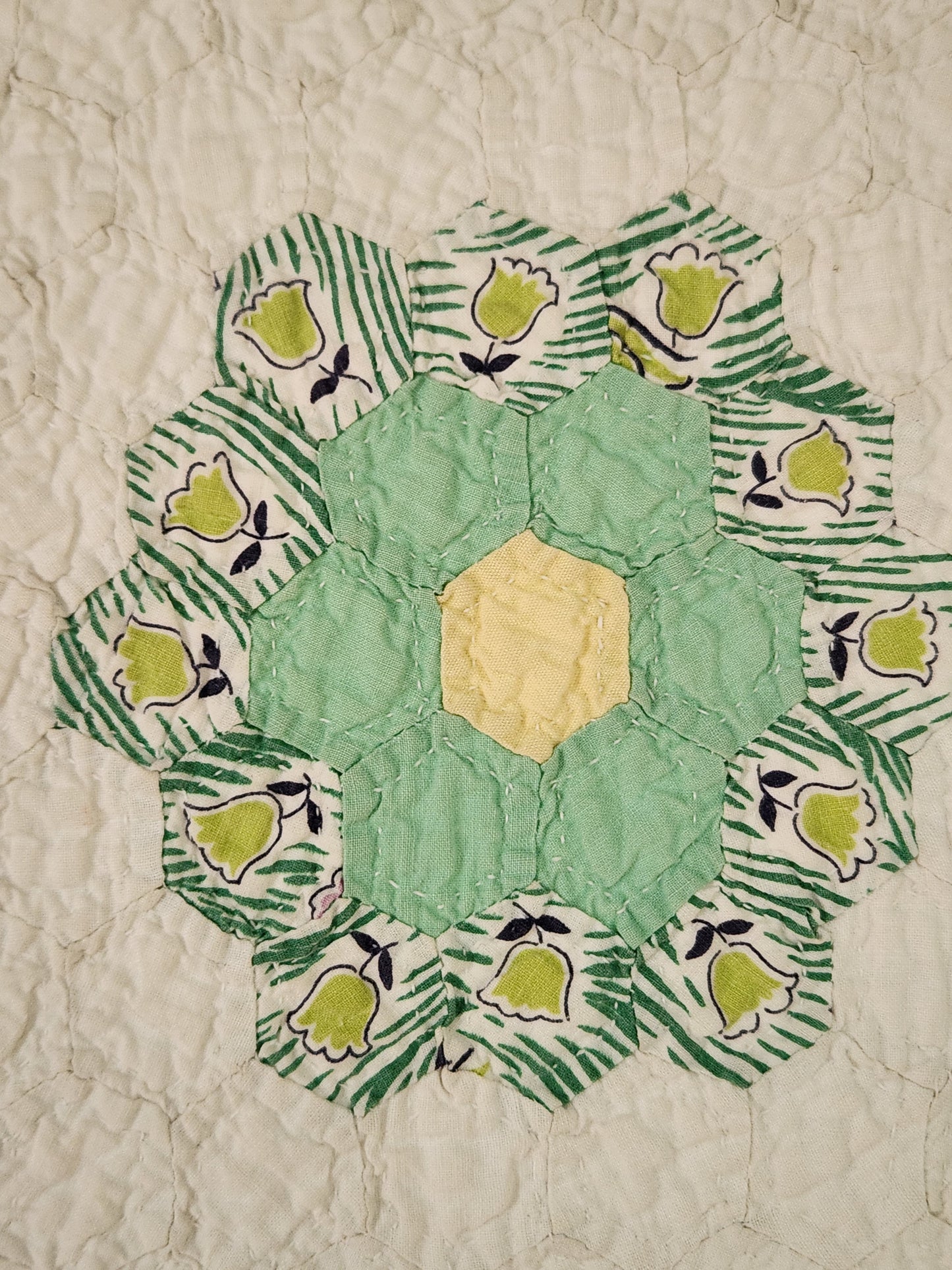 Grandmother's Garden Patchwork Crib Quilt c1930