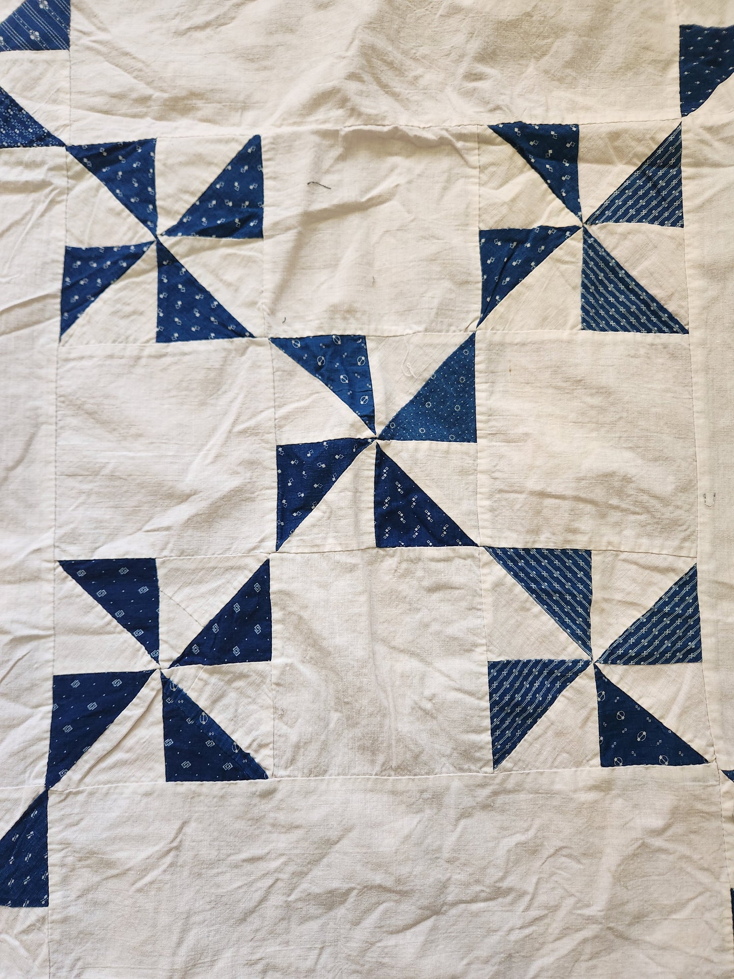Antique Blue & White Pinwheel Quilt Top c1900