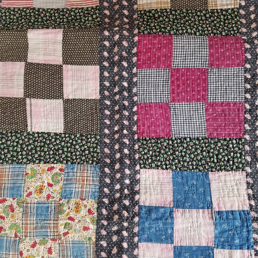 Pink Leaf 9 Patch Quilt