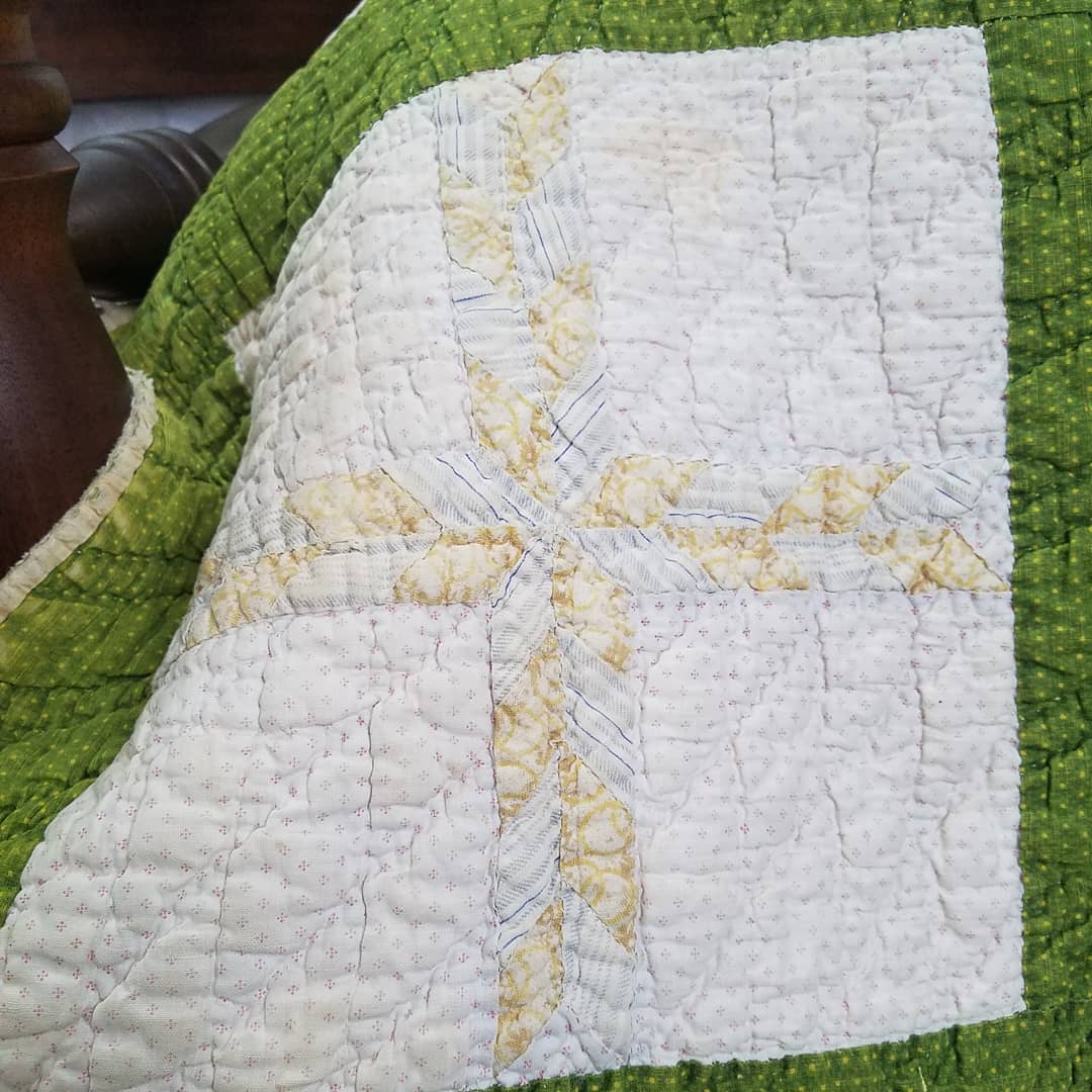 Cream and Green Lazy Daisy Quilt