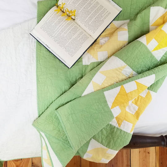 Green and Yellow Churn Dash Quilt