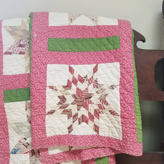 Pink and Green Calico Prairie Star Quilt