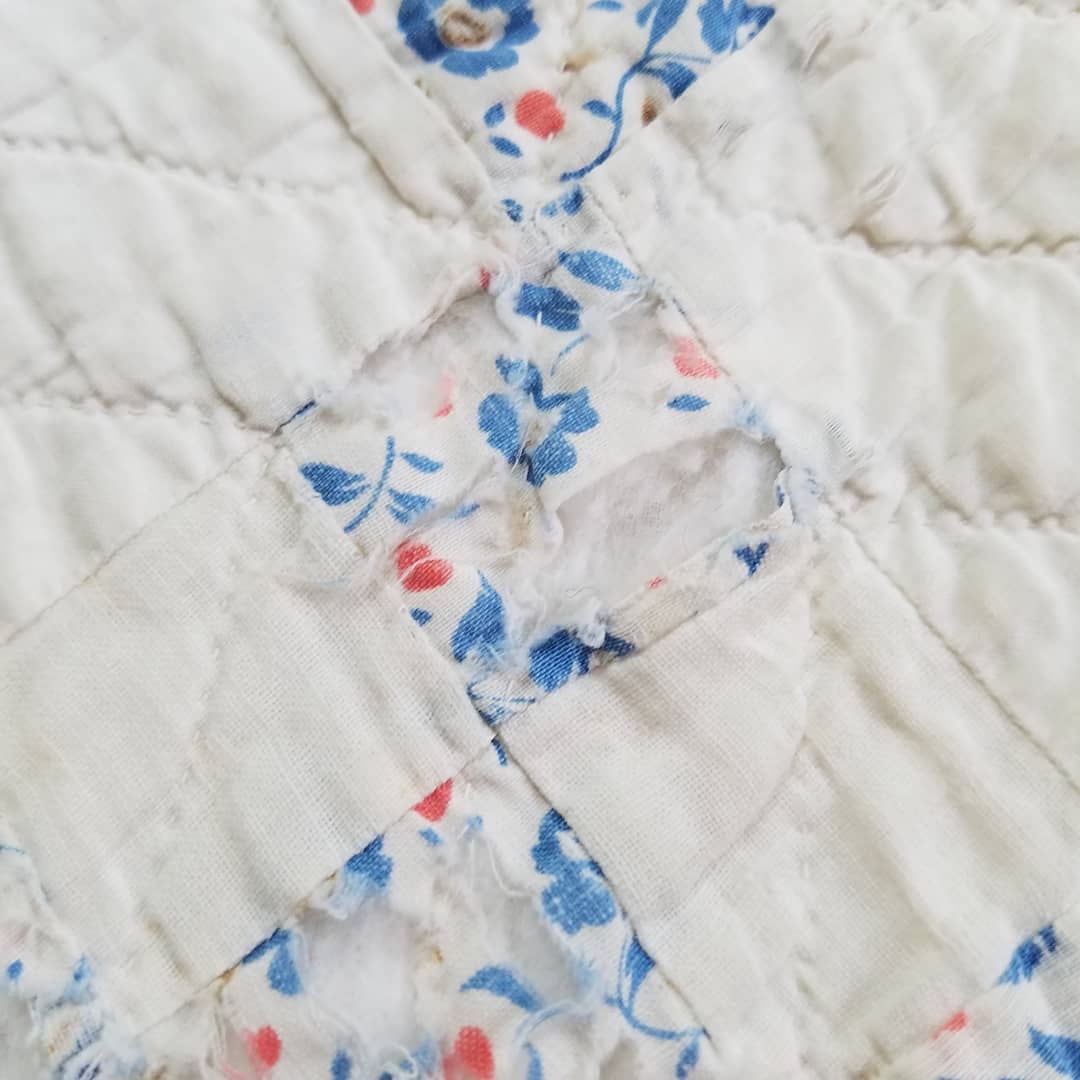 White and Blue floral Nine Patch Quilt