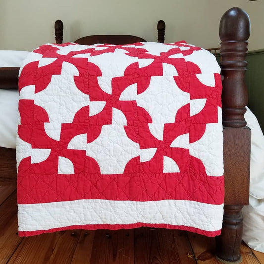 Red and White Drunkard's Path Quilt