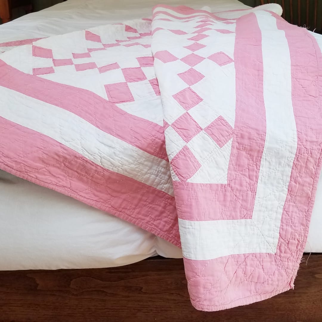 Pink and White Irish Chain Quilt
