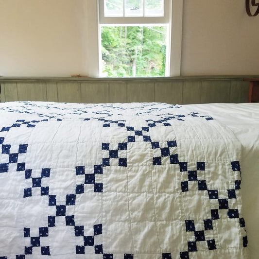 Navy and White Irish Chain Quilt