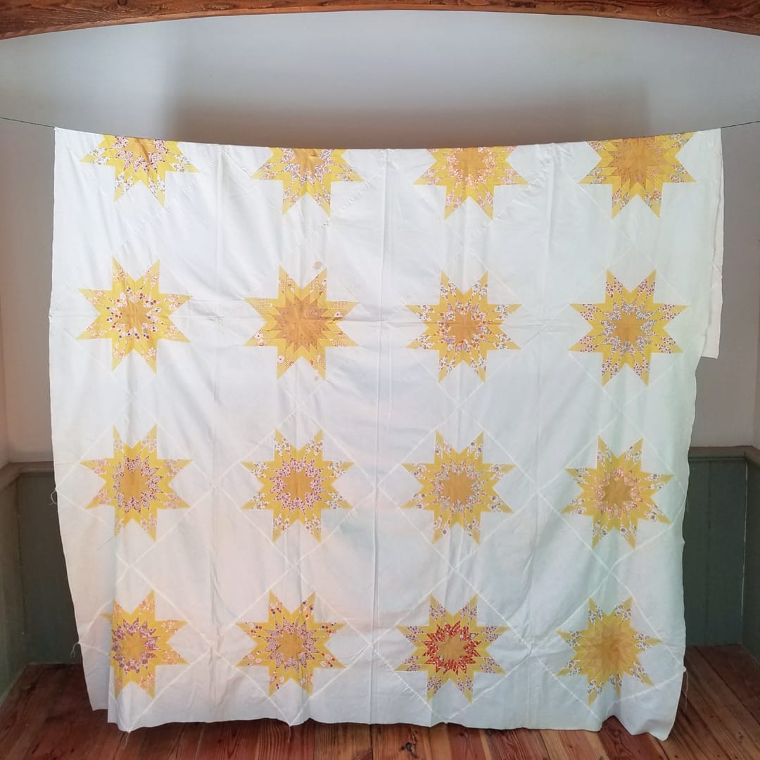 Yellow Prairie Star Quilt Top