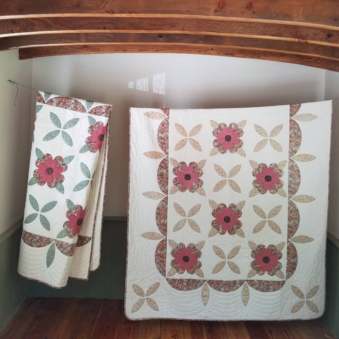 "Tea Rose, One & Tea Rose Two", Set of 2 Vintage Applique Quilts