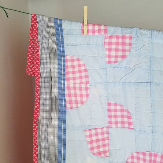 Blue and Pink Gingham Snowball Quilt