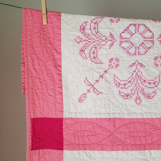 Pink Embroidered Quilt