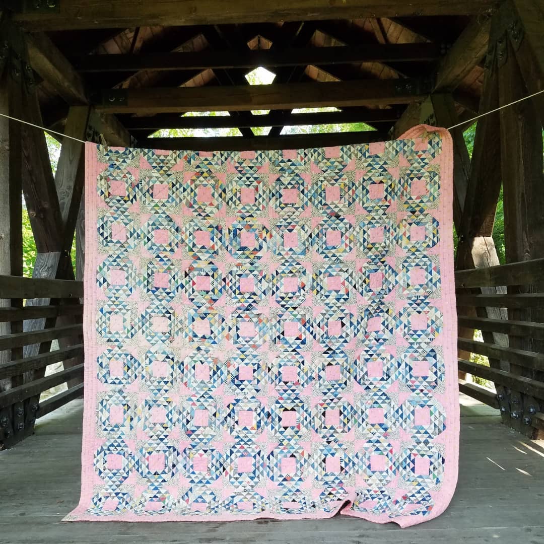 Pink and Indigo Ocean Waves Quilt