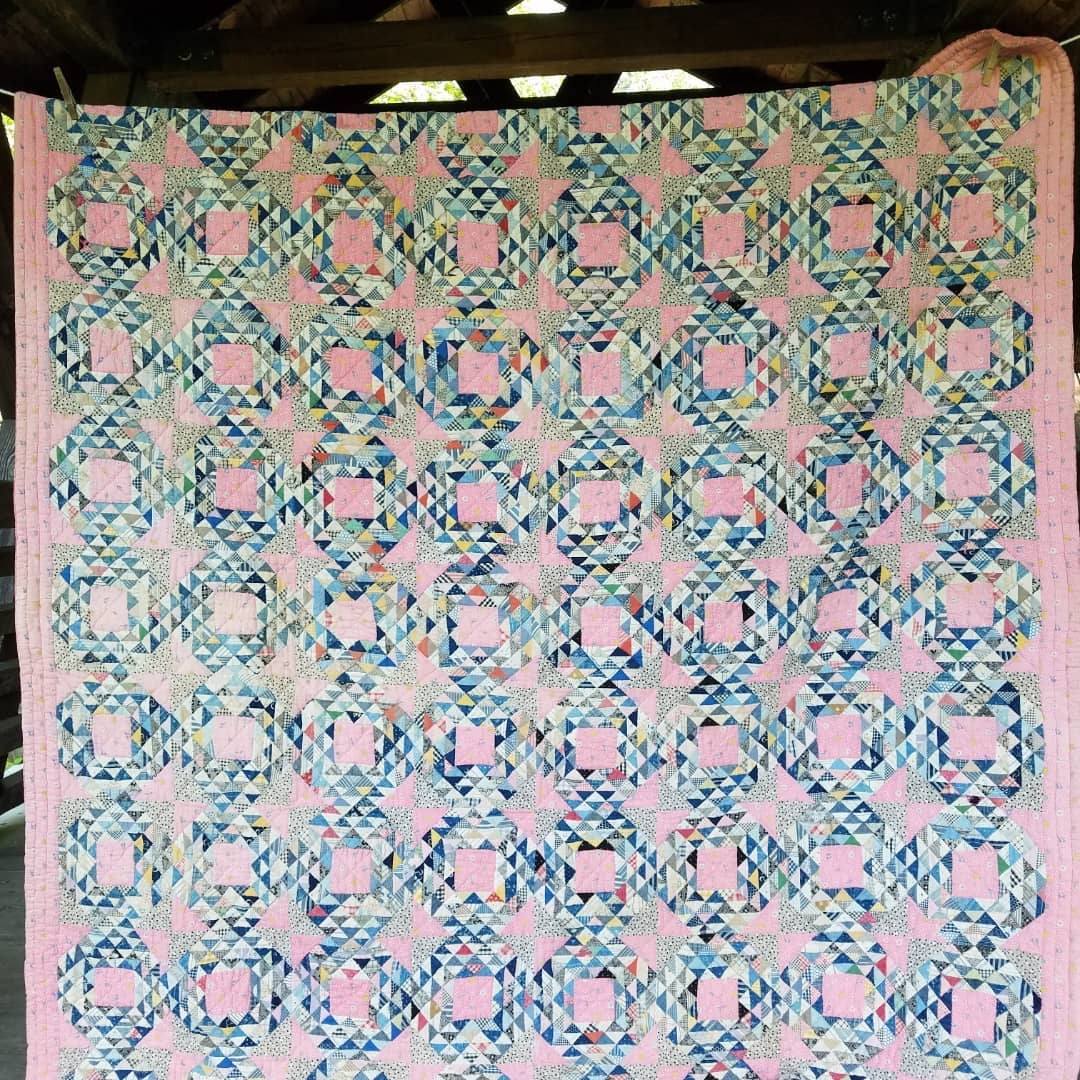 Pink and Indigo Ocean Waves Quilt