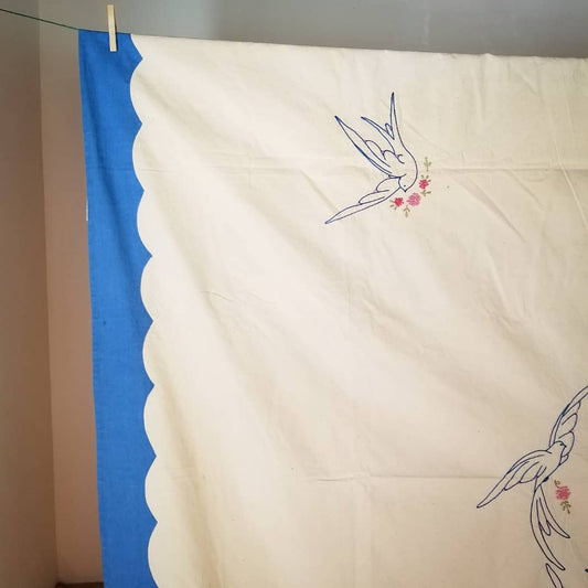Hand Embroidered Dove Coverlet
