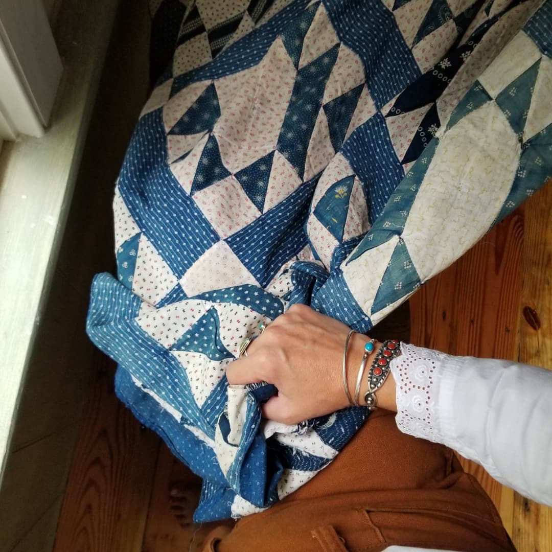 1800s Quilt Top in Blue