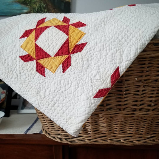 Red and Marigold Mosaic Quilt
