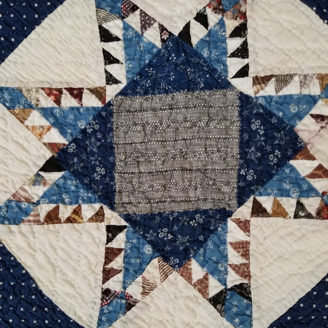 Ca 1890 Indigo Sawtooth Star Quilt