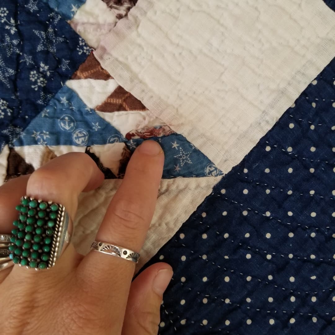 Ca 1890 Indigo Sawtooth Star Quilt